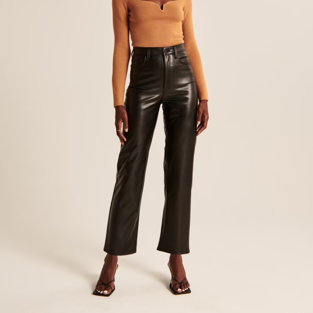 Abercrombie & Fitch The Ankle Straight Ultra High Rise Black Faux Leather Pants